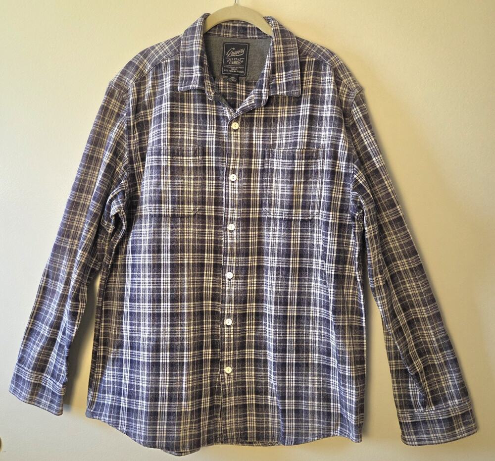 Grayers Heritage Flannel Shirt Mens XL Blue Gray Plaid 100% Cotton Long Sleeve